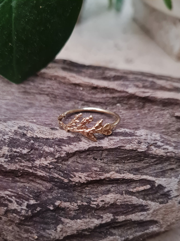 Golden Cypress Twig Ring - Botanical Stone