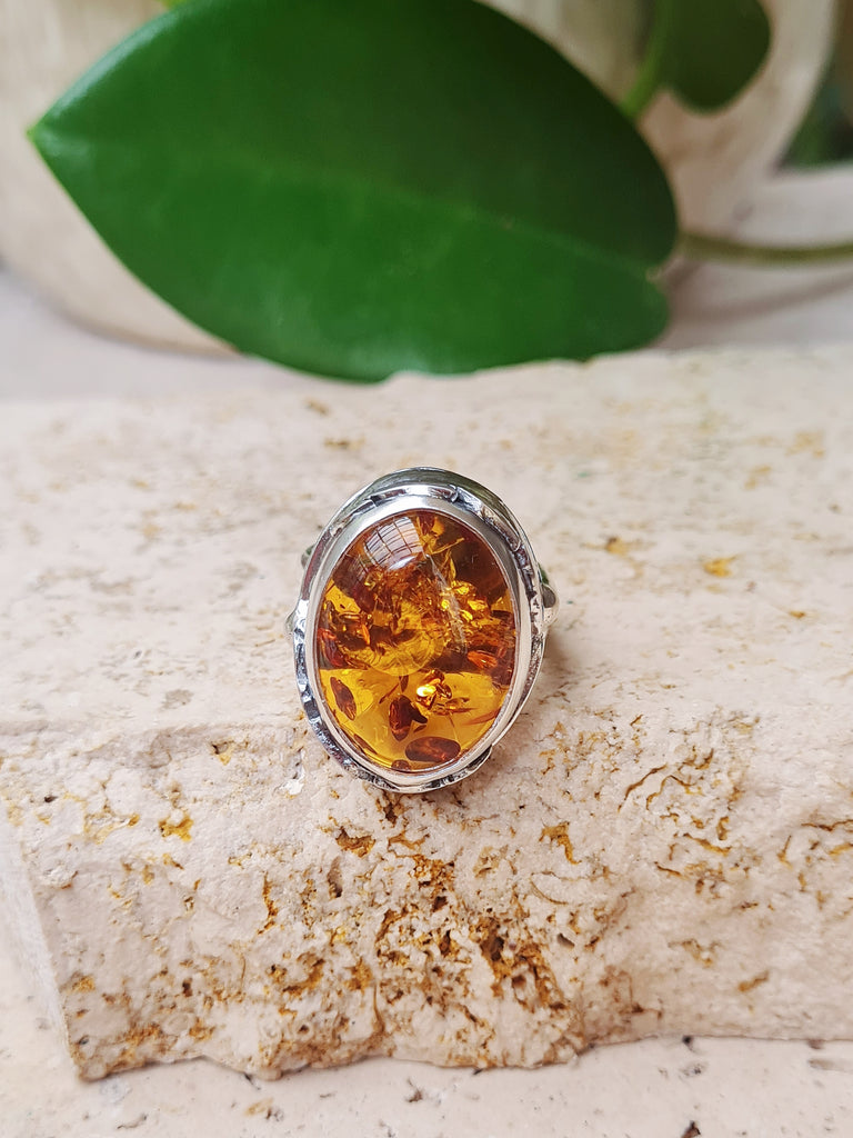 Amber Zephyr Ring - Botanical Stone