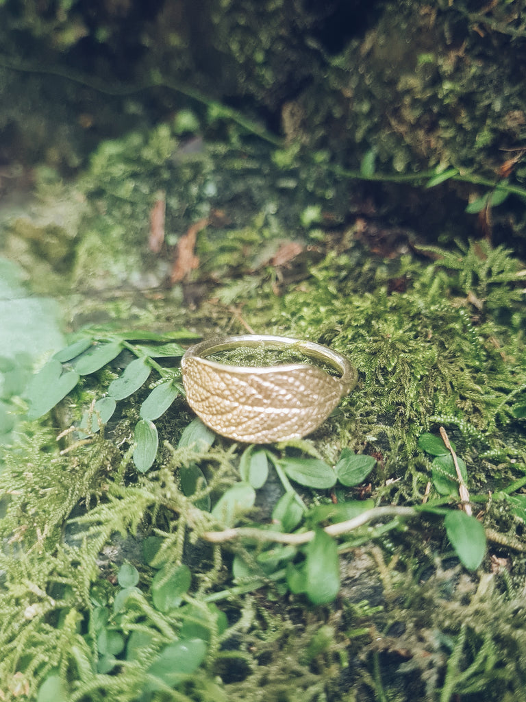 Golden Sage Leaf Ring - Botanical Stone