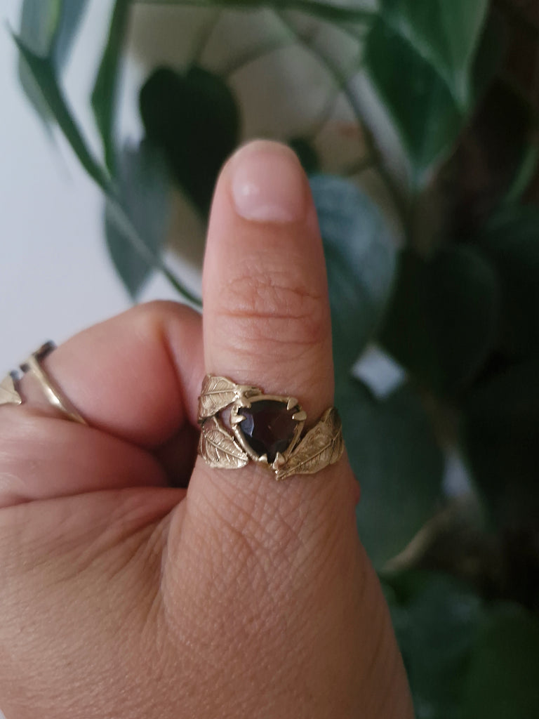 9ct solid gold, aya leaf, faceted amokey quartz and morganite