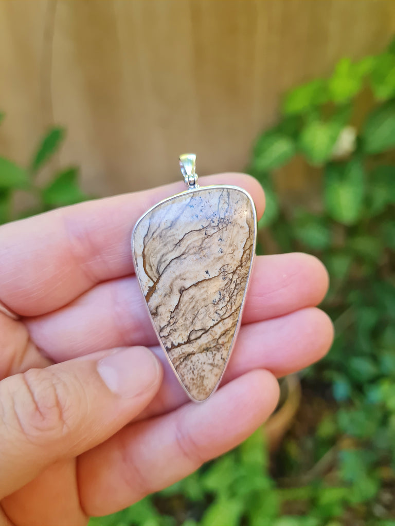 Jasper Sage Leaf Necklace - Botanical Stone
