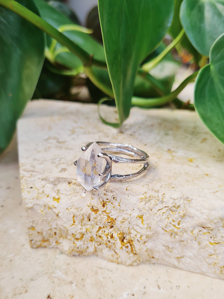 Silver Freya Twig Ring - Botanical Stone