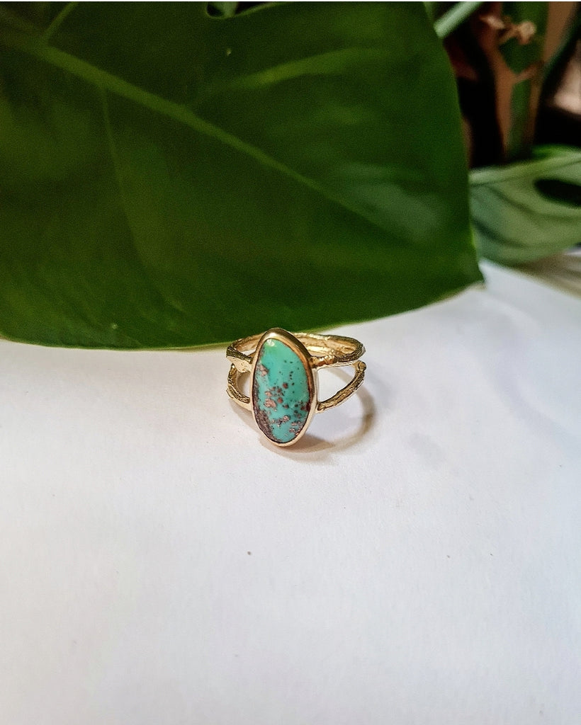 Gold Freya Ring with Turquoise - Botanical Stone