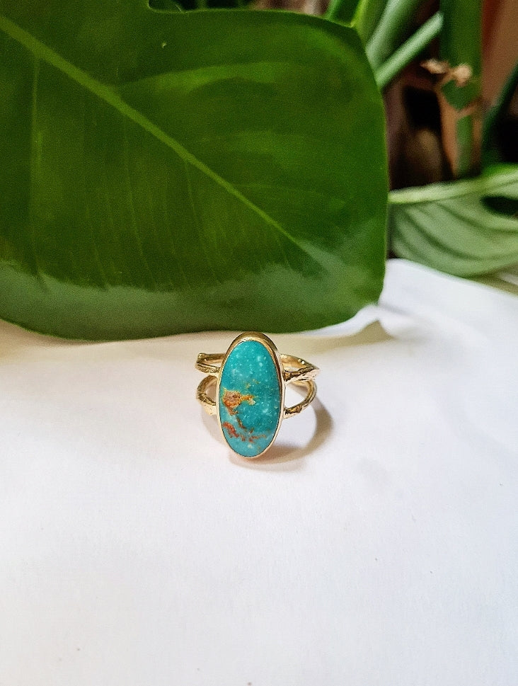 Gold Freya Ring with Turquoise - Botanical Stone
